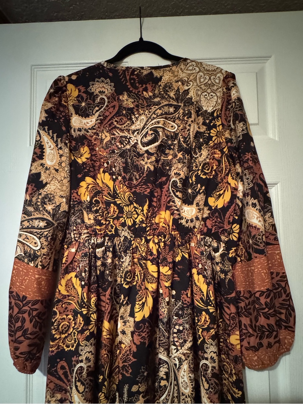 Rusty Dusty Sz XL Boho Paisley Patchwork Long Sleeve Maxi Dress in Rust & Black - Picture 8 of 9